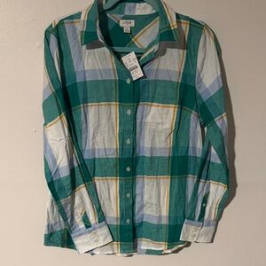 J. Crew Green and White Plaid Button-Down Shirt